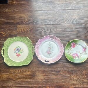 Vintage Numbered Floral Porcelain Plate Lot - Green, Pink, White
